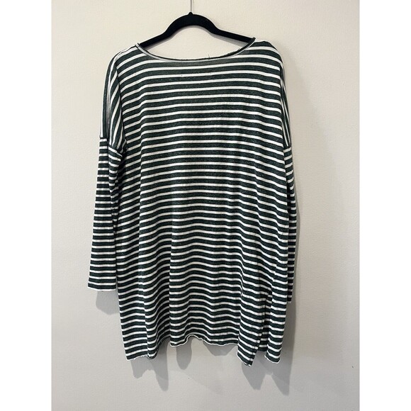 Free People Beach One Body Un Deux Green Striped Oversized Tunic Top Long Sleeve - Picture 2 of 9